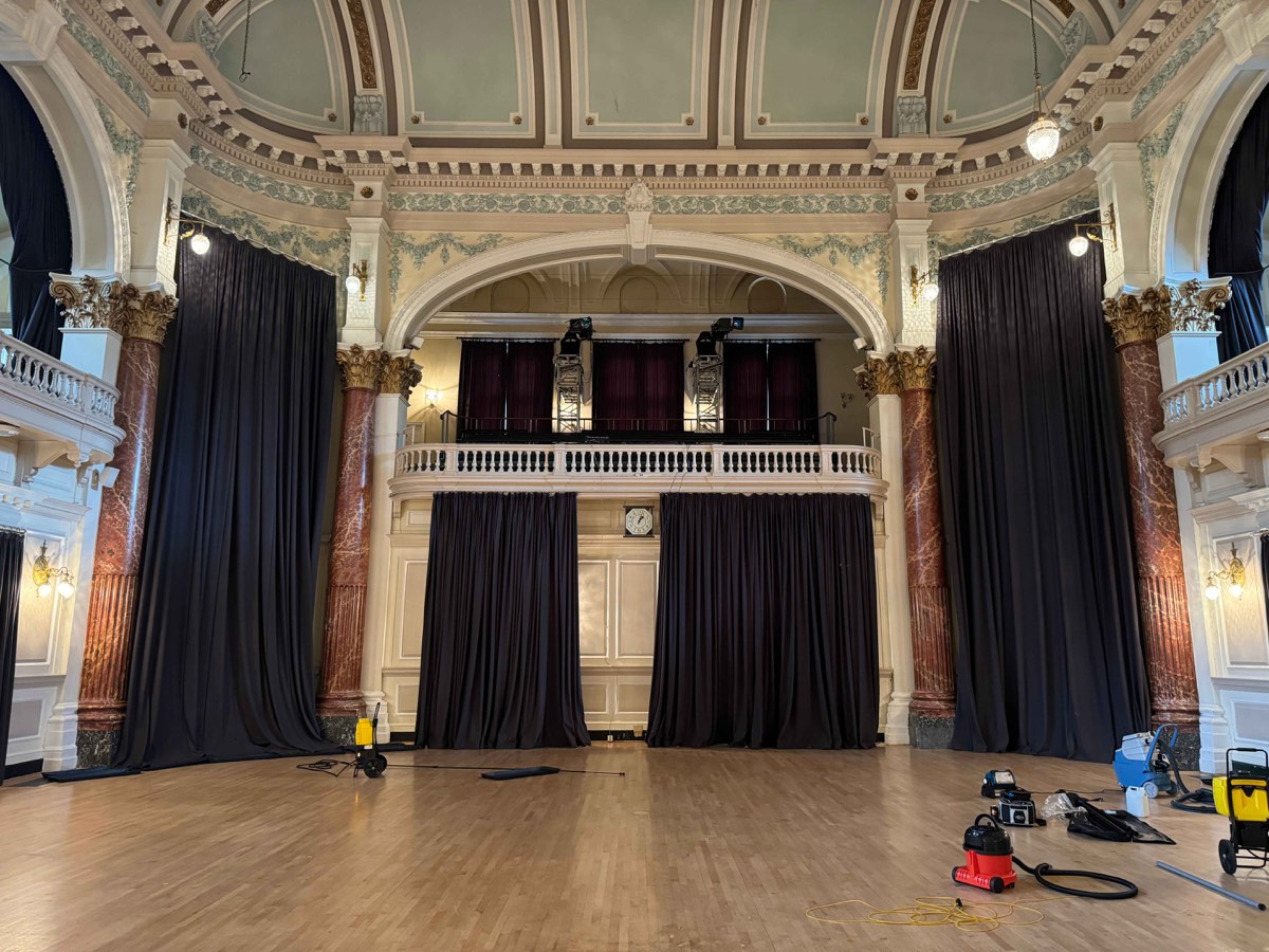 Curtain cleaning and fireproofing at Cheltenham Town Hall