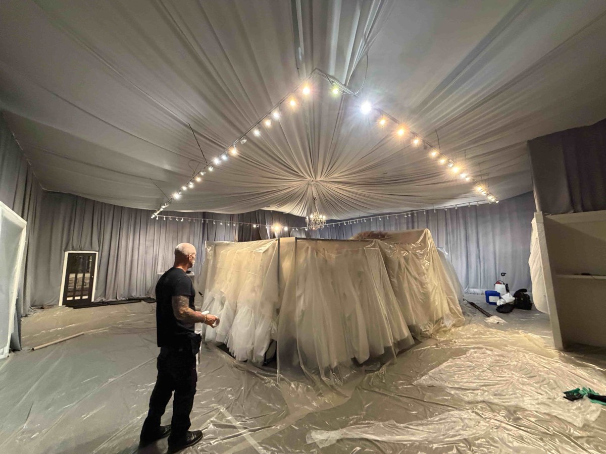 Professional curtain fire retardant treatment compliant with BS 5867