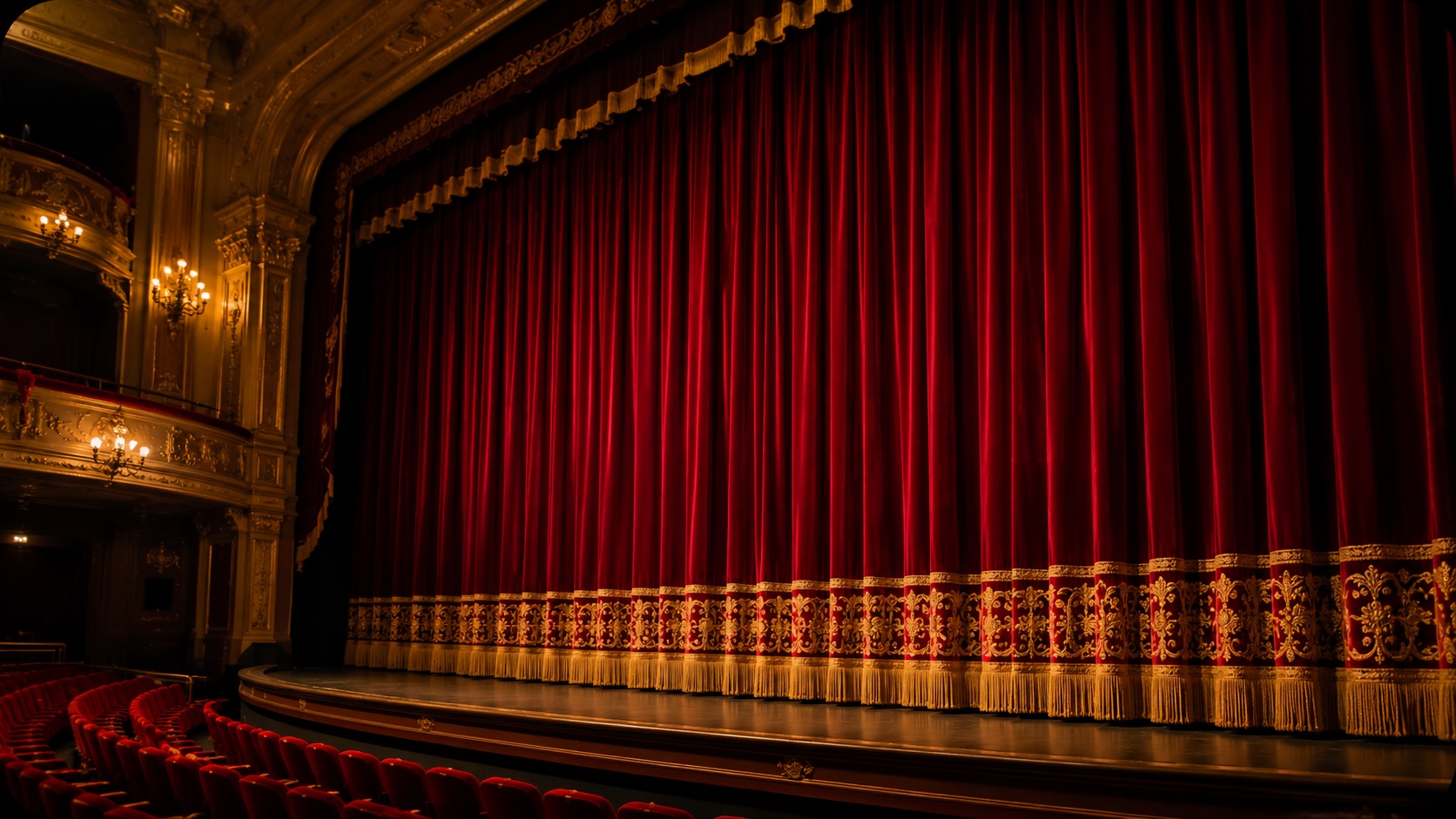 Red theatre stage curtains representing curtain fireproofing services